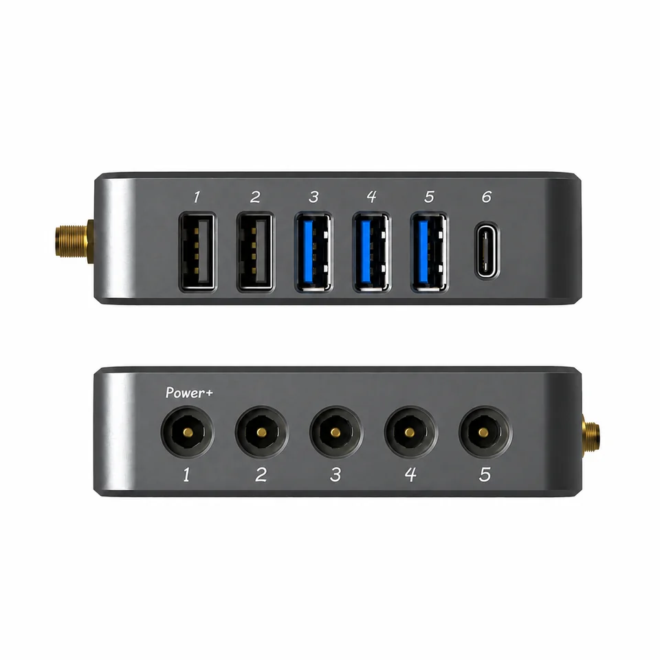AAHUB 焕新版输出面:六路 USB 与五路 DC 接口
